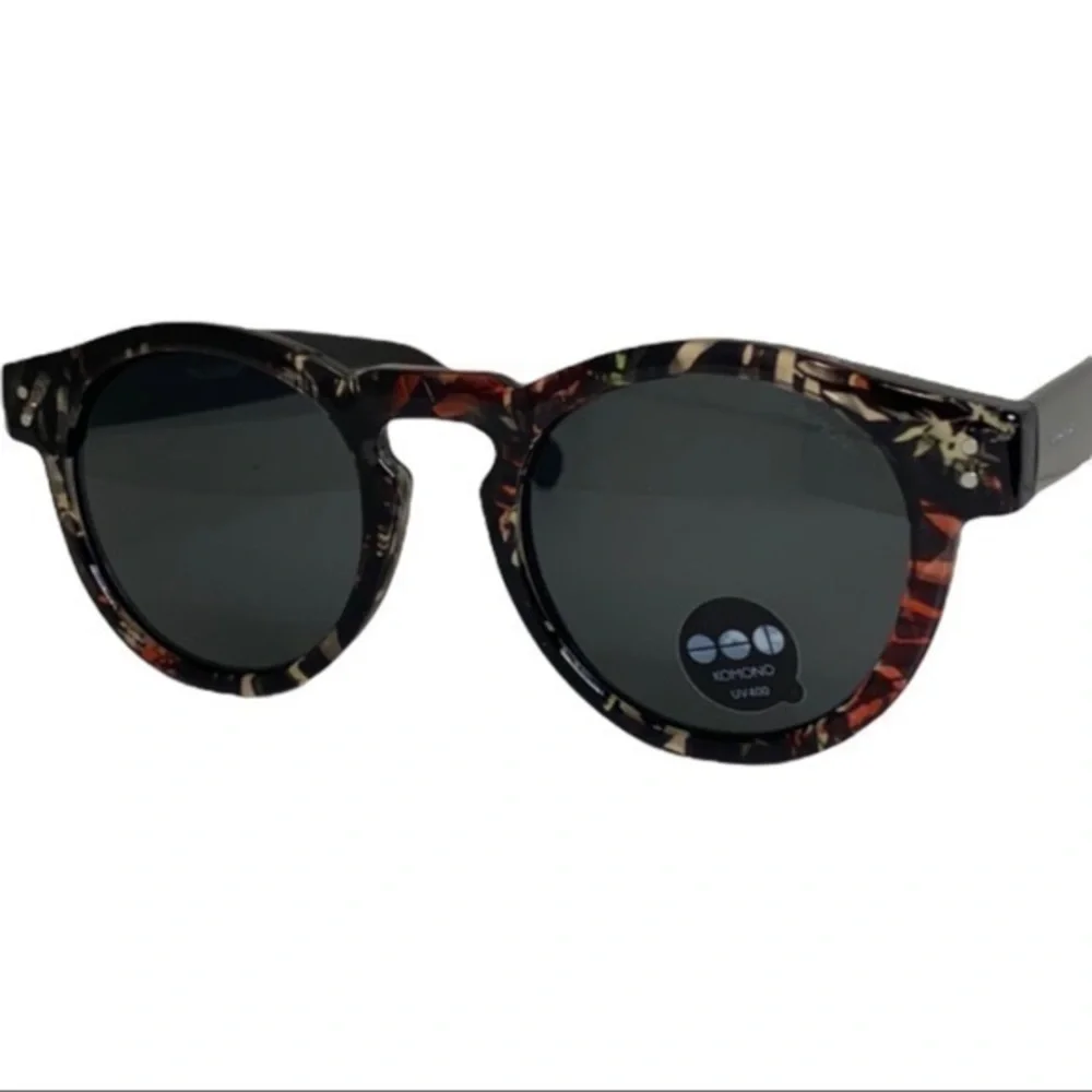 Komono Clement Fern Sunglasses Round Frame NEW black green
